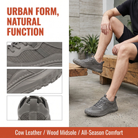 Chaussures de marche confortables à coupe basse en cuir véritable avec empeigne en maille respirante, semelle en caoutchouc, baskets décontractées tendance pour hommes