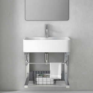 Petit appartement, simplicité moderne, armoire d'angle triangulaire tout-en-un en acier inoxydable à montage mural, lavabo de salle de bain en céramique - Product Image 2