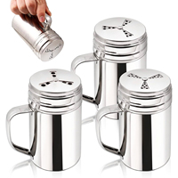 Saupoudreuse en acier inoxydable 304 avec poignées et couvercles rotatifs, trois tailles de trous, pour sel, épices, assaisonnements secs, sucre en poudre et barbecue