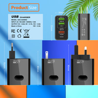 Universal 65W 5 Puerto USB 2C 3U Enchufe de pared rápido con Reino Unido UE EE. UU. Enchufe QC3.0 PD20W Tipo USB C Cargador de pared para el hogar