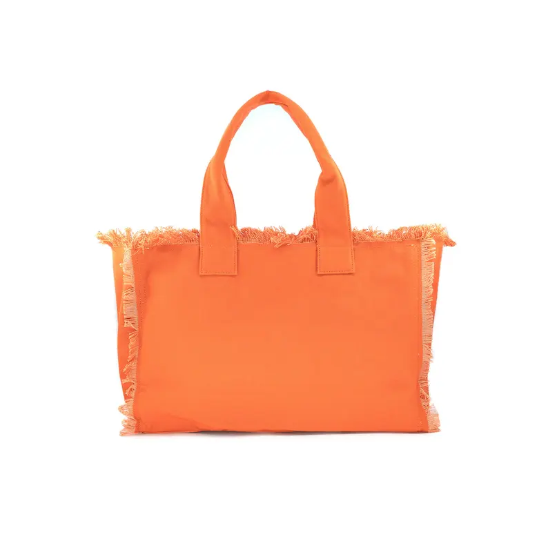 Spring Large Capacity Custom Logo Women Orange Fringe Canvas Beach Handbag