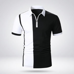 Polo de Hombre con Bloques de Color, Manga Corta, Cierre de Cremallera, Diseño Sólido de Punto, Corte Regular - Product Image 2