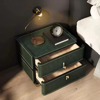 Table de chevet moderne en bois massif avec 2 tiroirs, style minimaliste de luxe, avec poignée dorée, revêtement en cuir, rangement et organisation