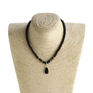 Collar de Piedras de Ojo de Tigre Negro de 6 mm, Estilo Bohemio Étnico Vintage de Moda Occidental, Collar con Colgante de Piedra - Product Image 4