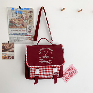 Túi Đeo Vai Vải Bố Phong Cách Nhật Bản Cho Bé Gái Túi Đi Học Trẻ Em Kẻ Sọc Retro Phong Cách Preppy Dễ Thương Ba Lô Nữ Sang Trọng - Product Image 4