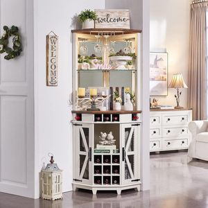 <b>Corner</b> bar storage cabinet, custom adjustable shelf, universal cabinet, <b>LED</b> <b>light</b>, glass shelf, multi-functional bar cabinet - Product Image 2