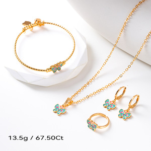 Set di gioielli in rame placcato oro per bambini, 4 pezzi, con anello, collana, orecchini e braccialetto a tema cartoni animati, idea regalo per compleanno. - Product Image 5