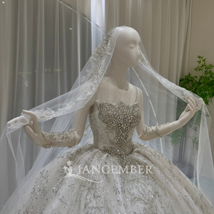 Lsoy063 Modern Luxury Crystal Beaded Wedding Dress Sweetheart <b>Silver</b> Pattern Ball Gown Chapel Train Floor-Length Backless Veil - Product Image 3