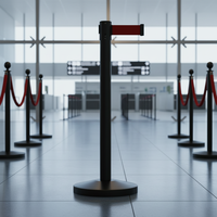 Poteau de signalisation rétractable noir en acier inoxydable de qualité professionnelle de 2 m avec corde, barrière de gestion de foule