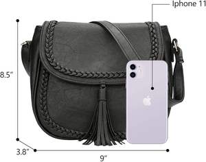 Mini carteras veganas para <span class=keywords><strong>mujer</strong></span>, bolsos cruzados informales con solapa para SILLÍN para <span class=keywords><strong>mujer</strong></span>, bolsos de mano con borla, <span class=keywords><strong>bolso</strong></span> plegable de compras reutilizable - Product Image 6