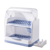 Égouttoir à vaisselle à 2 niveaux, boîte de rangement, support pour ustensiles de cuisine, couverts, assiettes, tasses, boîte de séchage avec couvercle