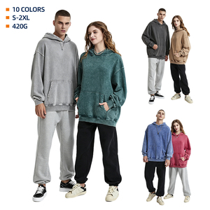 Felpe con Cappuccio Oversize Vintage Unisex in Cotone 100% Pesante 420g, Stile Retrò per Coppie, Autunno/Inverno - Product Image 3