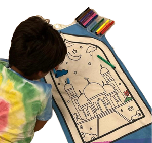 ชุดพรมละหมาดเด็ก 12 ชิ้น พร้อมปากกาสี ขนาด 47x100 ซม. ผลิตจากโพลีเอสเตอร์กันเปื้อน สำหรับเด็ก - Product Image 1