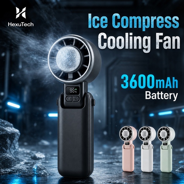 H03B Hot Sale Wearable Mini Rechargeable Portable Handheld Ice Compress Cooling Foldable High Speed Turbo Fan with 3600mah