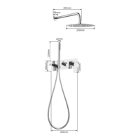Système de douche pluie mural en céramique brossée chromée avec robinet de salle de bain monocommande en laiton pour usage domestique et hôtelier