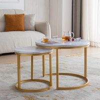 Table nordique moderne en métal doré avec dessus en bois Ensemble de table d'appoint pour salon en marbre blanc Table basse en MDF de couleur