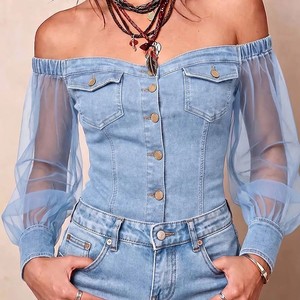 Moda Abbigliamento Femminile 2026: Camicetta Lunga in Chiffon <span class=keywords><strong>con</strong></span> Collo Spaccato e Spalle Scoperte per Donne - Product Image 4