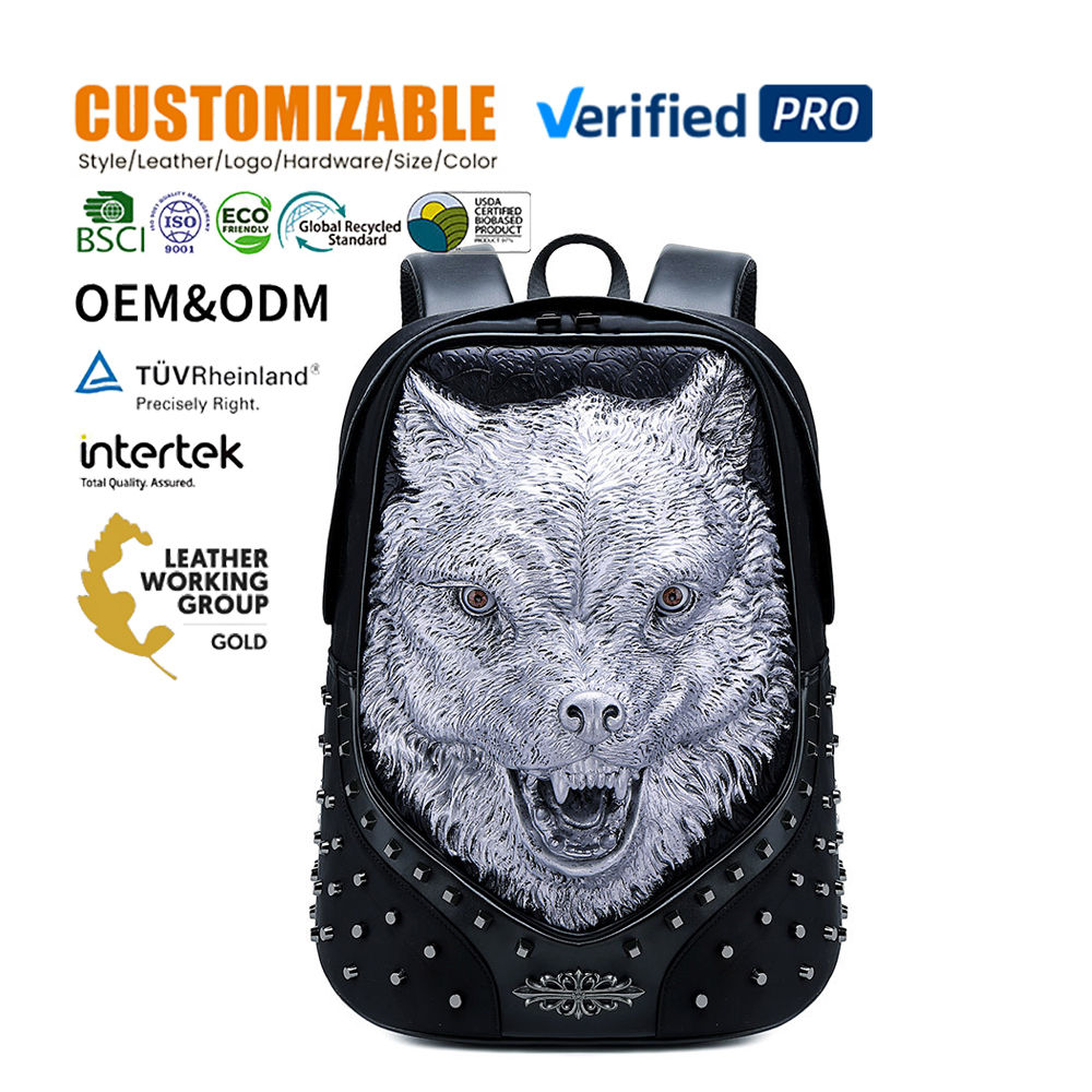 3D Wolf Head Backpack Trendy Punk Steampunk Diablo Wind Embossed Metal  Rivet Gold Black Silicone Ghost Face Easter Rose Crown| Alibaba.com