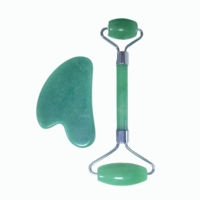 Rouleau de massage facial et planche Gua Sha en aventurine verte, ensemble de 2 pièces, outils de massage pour les soins de la peau