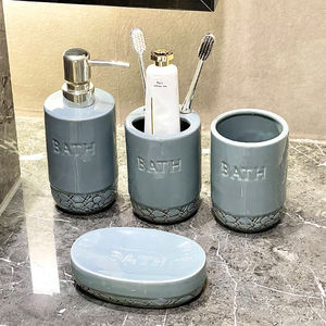 Ensemble de vanité en céramique gris <span class=keywords><strong>ardoise</strong></span> haute brillance 4 pièces avec pompe chromée pour maison contemporaine et espace de lavage d'hôtel - Product Image 2