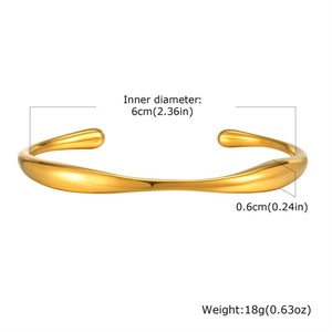 INS Water Wave Jewelry 18K <b>Gold</b> Plated Stainless Steel High-end Chunky Irregular Shaped Open <b>Bangle</b> for Women's Casual/Sporty - Product Image 6