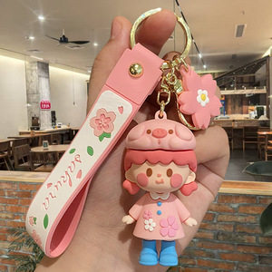 Móc khóa hình cô gái Sakura dễ thương 3D bằng cao su mềm PVC không độc hại, in lụa, kiểu <span class=keywords><strong>Kawaii</strong></span>, mặt dây treo túi xinh xắn, họa tiết hoa anh đào hoạt hình - Product Image 3
