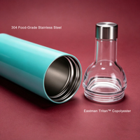 Bouteille d'eau isotherme en acier inoxydable 304 et Tritan, forme de vin, avec infuseur à fruits amovible pour glace, citron, baies, menthe