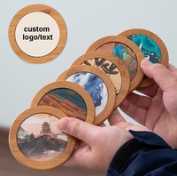Sous-verre rond en céramique et bambou, personnalisé en usine, style rétro chinois, avec peinture de paysage, idéal pour le thé et comme dessous de plat