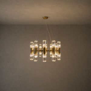 Elegant Gold Frame Round Crystal Pendant Lamp Multi <b>Light</b> Cylinder Crystal <b>Light</b> For Apartment <b>Lounge</b> Space - Product Image 1