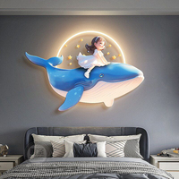 Peinture décorative murale Art Déco moderne pour chambre d'enfant Princesse, motif baleine, pour tête de lit de chambre, avec éclairage personnalisable