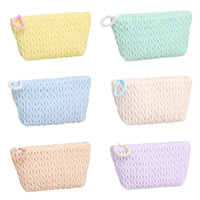 Pochette cosmétique matelassée hexagonale avec motif épi de blé, couleur pastel, avec dragonne amovible pour femme, OEM ODM
