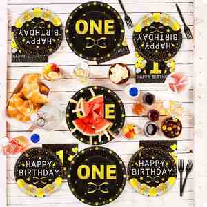 Factory Direct OEM 196-Piece Modern Style 1st Birthday Party Decorations Kit Includes Plates Napkins Cups Banner <b>Balloons</b> - Product Image 3