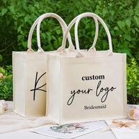 Sacs fourre-tout en toile personnalisés pour demoiselles d'honneur avec logo sur mesure - Sacs cadeaux de mariage pour la plage à ouverture ouverte, été et automne