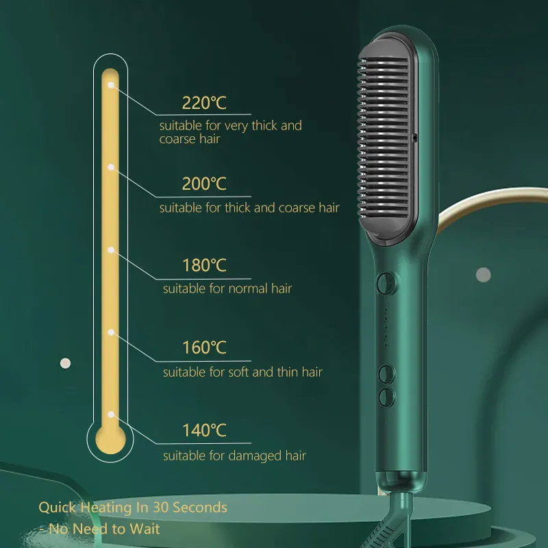 2023 íon negativo ptc cerâmica plana ferro elétrico quente 2 em 1 cabelo straightener e curler escova pente