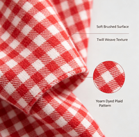 Tissu sergé 18S en flanelle mélangée teinte en fil, à carreaux rouges et blancs, brossé simple face, 150 GSM, largeur 145 cm, pour chemises, robes et usage domestique