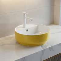 Lavabo de salle de bain en céramique de couleur jaune mat, forme ronde, comptoir, articles sanitaires de luxe, lavabo artistique