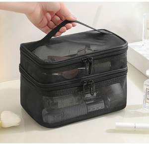 Bolsa de Cosméticos Nueva, Bolsa de Cosméticos Transparente Portátil, Bolsa de Almacenamiento de Malla de Doble Capa de Gran Capacidad - Product Image 1