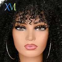 Perruque bouclée Afro Bomb avec frange, en fibre synthétique, effet volumineux et crépu, pour femmes noires, noire, sans colle, fabriquée à la machine