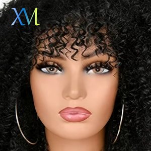 Perruque bouclée Afro Bomb avec frange, en fibre synthétique, effet volumineux et crépu, pour femmes noires, <span class=keywords><strong>noire</strong></span>, sans colle, fabriquée à la machine - Product Image 4