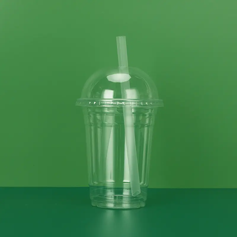 Benutzer definiertes Logo 90mm Eis kaffee Blase Boba Milch tee Joghurt Klar Einweg-Plastik becher mit flachen Deckeln Kuppel deckel