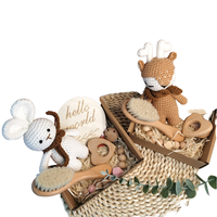 Offre Spéciale bébé douche ensemble cadeau bébé couverture de bain bavoir bois hochet sucette clip mouchoir fait à la main Crochet animaux