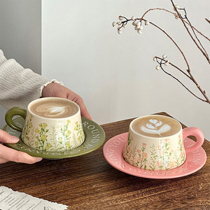 Campanelle a Vento in Ceramica Economiche, Tazza <span class=keywords><strong>da</strong></span> Caffè in Vetro <span class=keywords><strong>Rosa</strong></span> e Verde con Piattino, <span class=keywords><strong>Tazze</strong></span> <span class=keywords><strong>da</strong></span> Caffè con Dipinti a Olio Raffinati - Product Image 3