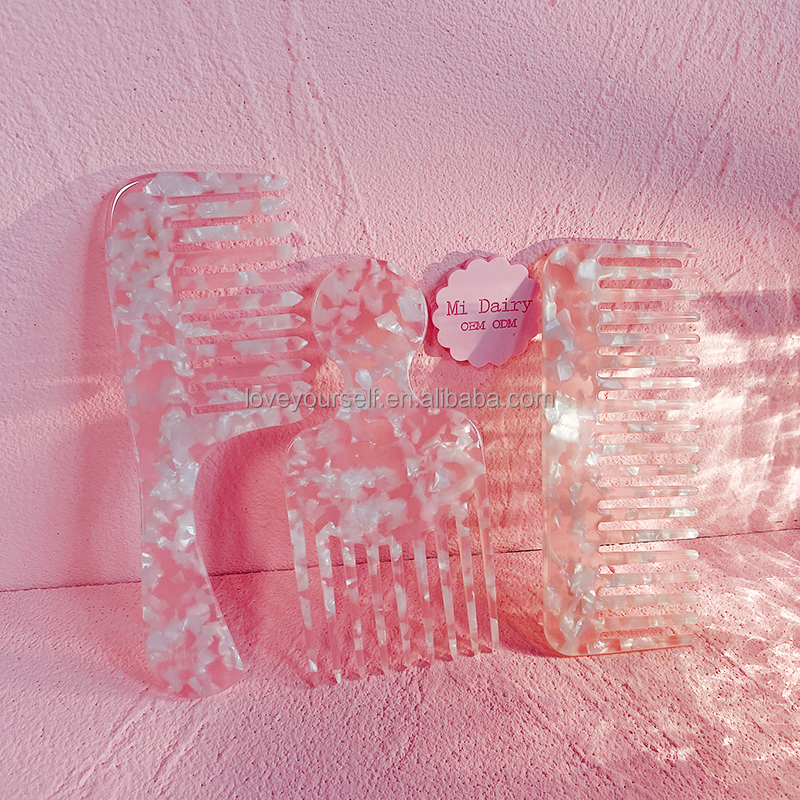 wholesale high quality hot sale nice jelly pink color cellulose acetate combs and hair clip claw set for women