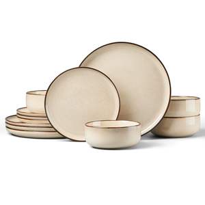 Service de table en grès EKA 12 pièces, service de table en céramique à glaçure réactive, service de table en porcelaine écologique - Product Image 1