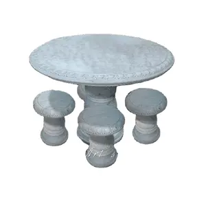 White Stone Marble Table and Bench For Sale