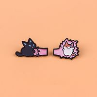 Pin Logam Grosir Motif Kartun Kucing & Ikan, Bros Kreatif Cetak UV Logam, Pin Pasangan Hewan untuk Pakaian, Tas & Ransel