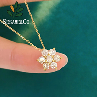 Collier pendentif chinois en or véritable 18K, bijoux en diamant véritable pour femmes, collier de fleurs en or jaune AU750