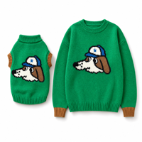Ensemble de pulls côtelés contrastants pour animaux de compagnie et propriétaires, motif chien de dessin animé mignon, jacquard, sur mesure, ODM, OEM, vente en gros
