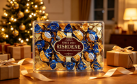 Coffret Cadeau de Chocolats Rectangulaires Transparents de Luxe, Boules de Chocolat Fourrées à la Crème, Individuellement Emballées dans du Papier d'Aluminium Bleu et Doré