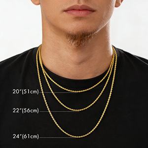 Vente en gros de colliers en acier inoxydable plaqué or 18 carats pour homme, chaîne torsadée en forme de corde, 2,5 mm, 3 mm - Product Image 5